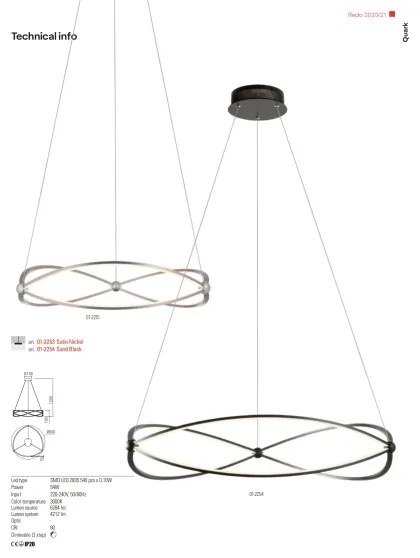 Redo 01-2251 - LED Dimmelhető csillár zsinóron QUARK LED/43W/230V 3000K króm