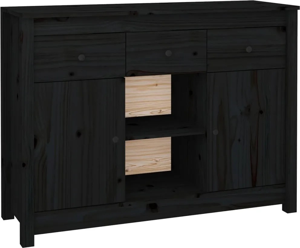 vidaXL fekete tömör fenyőfa tálalószekrény 100x35x74,5 cm