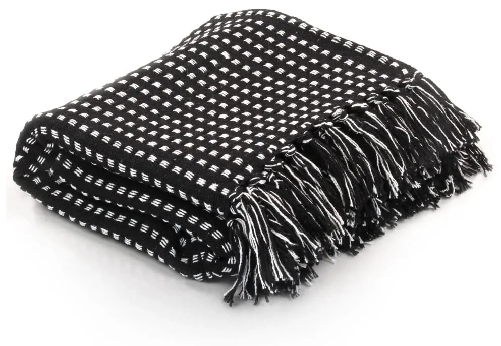 vidaXL fekete pamut pléd 220 x 250 cm