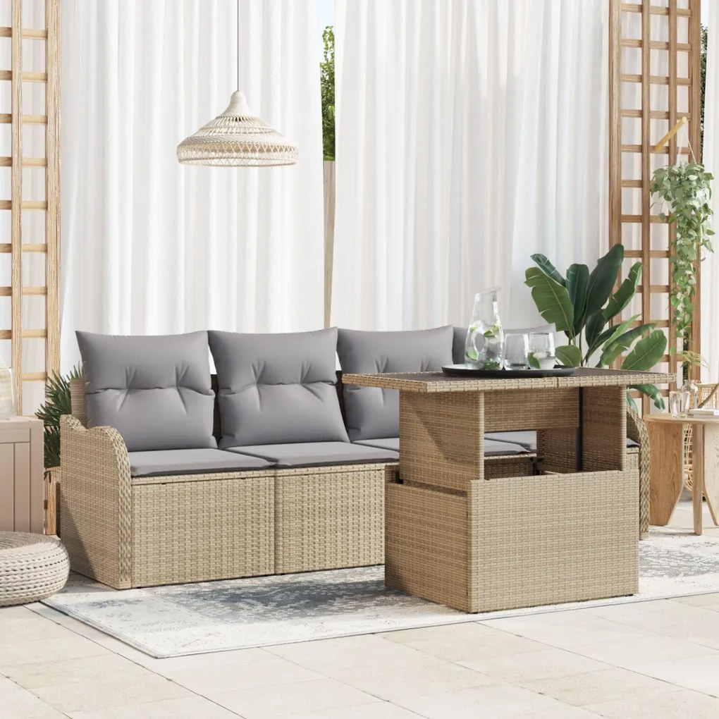 Kerti Kanapé Szett 5 pcs Bézs 100 x 55 x 73 cm Poli rattan