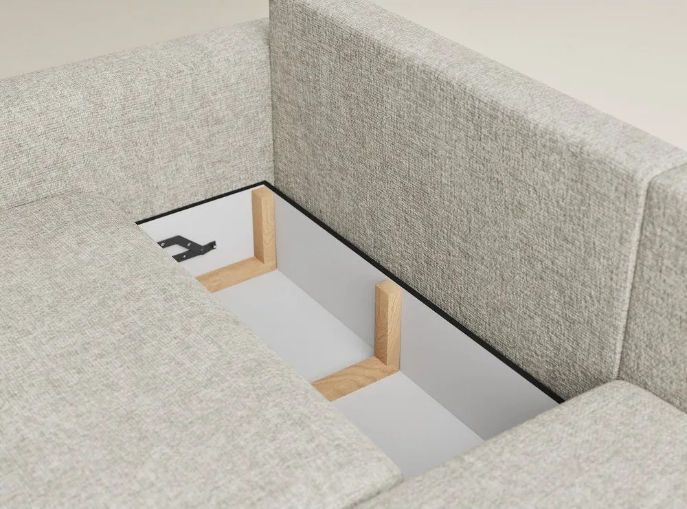 Bézs zsenília kinyitható-tárolóhelyes sarokkanapé (jobb oldali-heverő résszel) Leon – Maison de Rêve