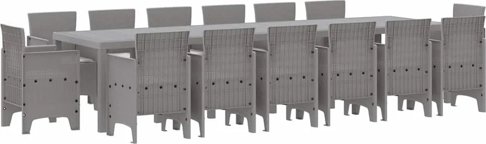 vidaXL Kert étkező szett 15 pcs Világosszürke Polt rattan