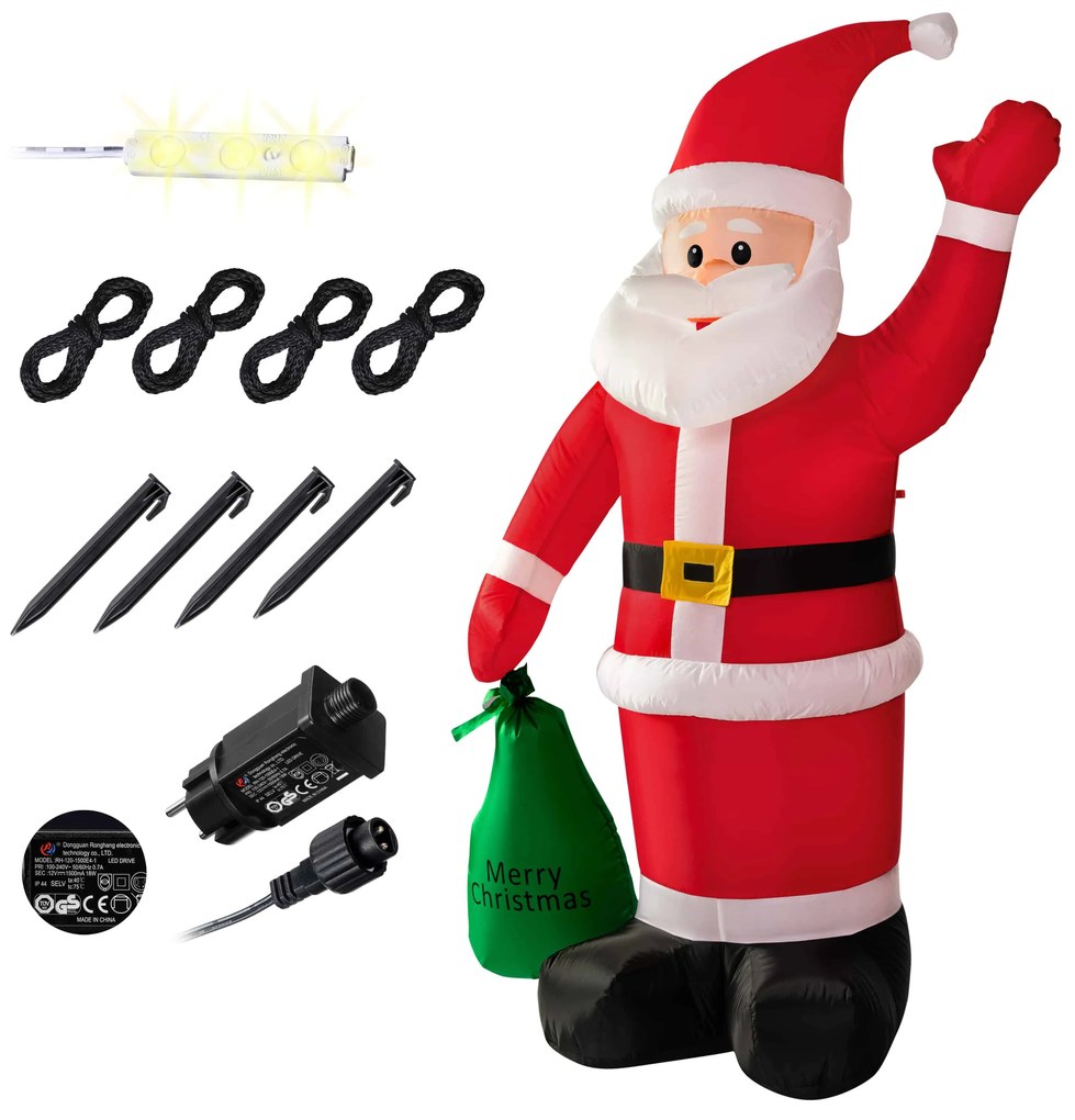 Világító Mikulás felfújható, 180 cm, piros Monzana