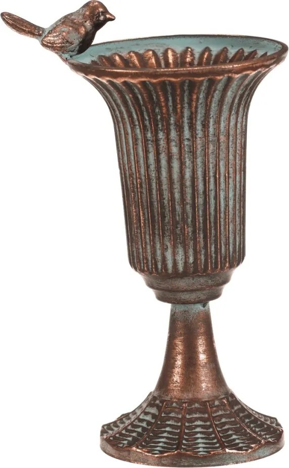 Fém kehely 25 cm madárdísszel réz színben