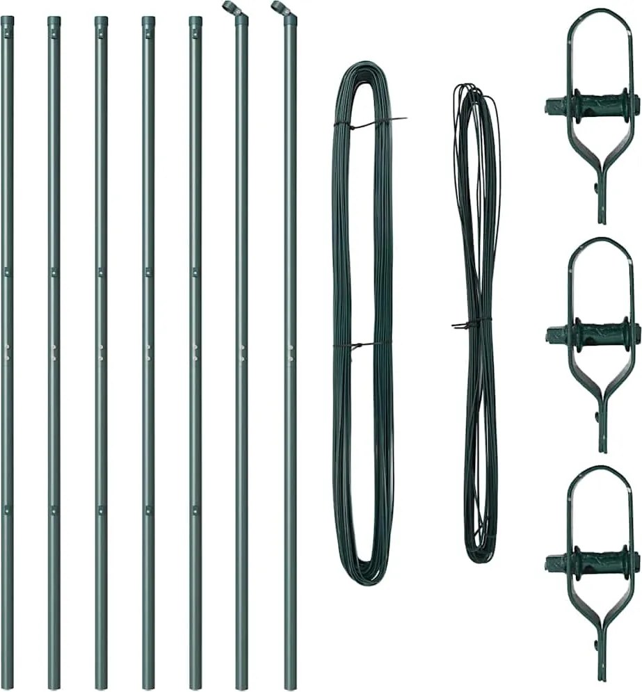 vidaXL Kerítésoszlop 7 pcs Zöld Acél