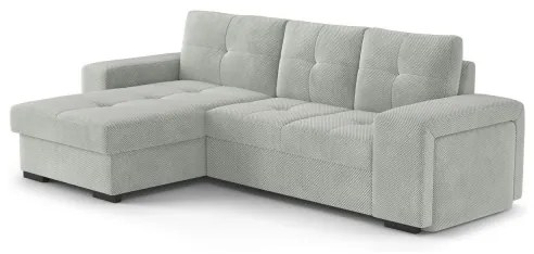 PALERMO ággyá alakítható kanapé tárolóval és puffal, világosszürke, balos kivitel