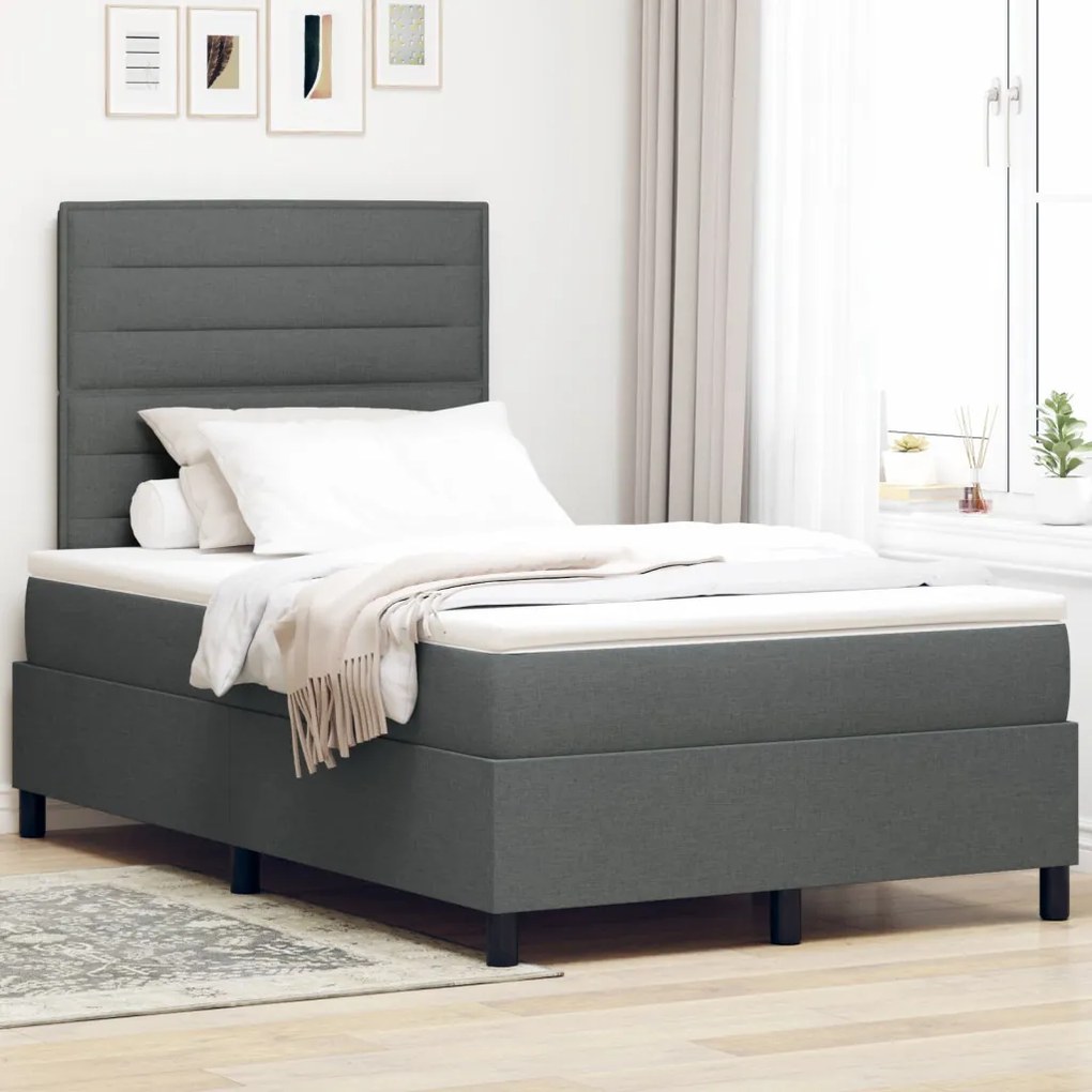 Box Spring Ágy Matraccal Sötétszürke Kétszemélyes Szövet