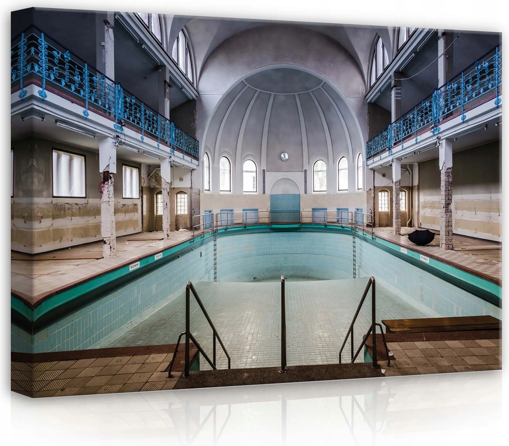 Vászonkép 70x50 Elhagyott medence építészet szimmetria ívek kupola csempe csend