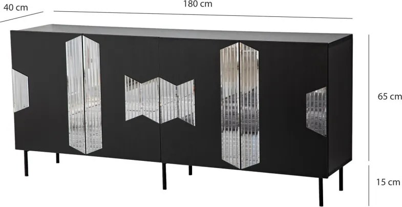 Vienna komód, fekete-füstszürke, 180 cm