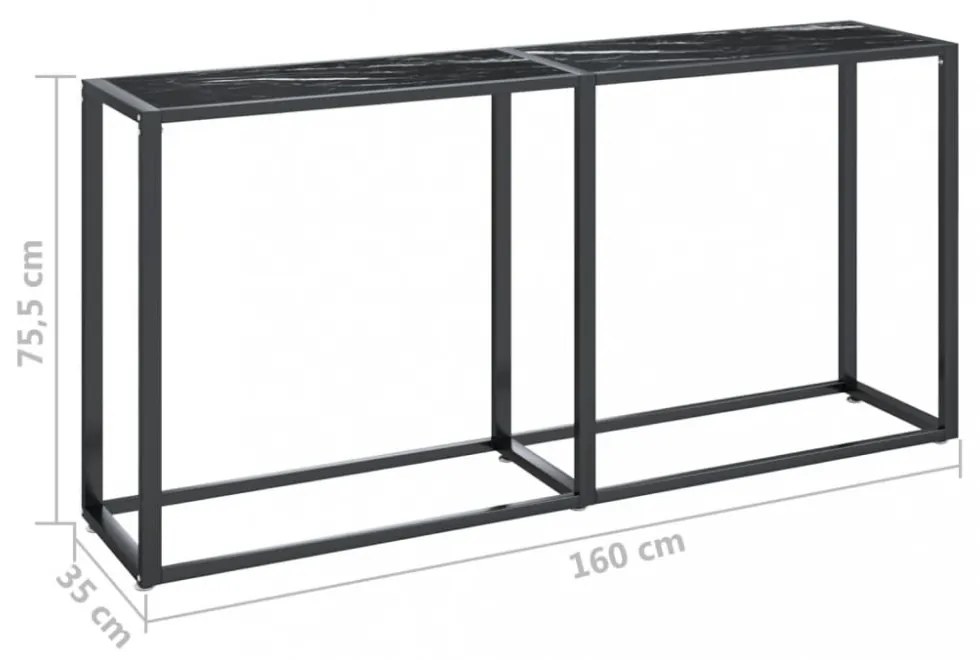 fekete márvány edzett üveg tálalóasztal 160 x 35 x 75,5 cm