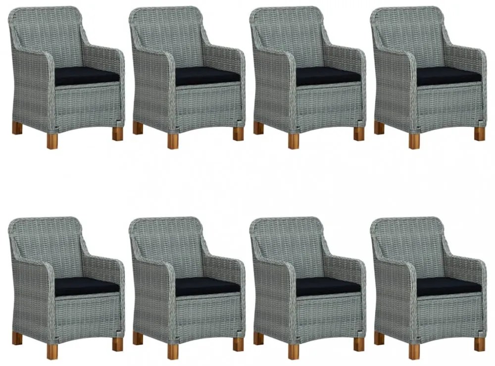 vidaXL 9 részes világosszürke polyrattan kültéri étkezőszett párnákkal