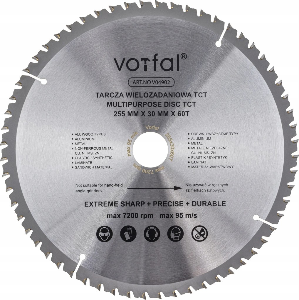 Vágótárcsa Többcélú Fűrész Tct 255X30X60T Fém Fa Kompozit