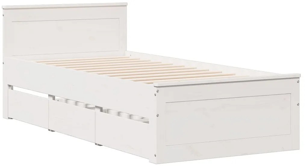 fehér tömör fenyőfa könyvespolcos ágy matrac nélkül 75 x 190 cm