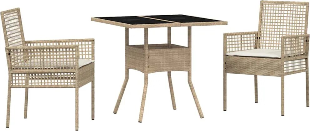 vidaXL Kert étkező szett 3 pcs Bézs polirattan