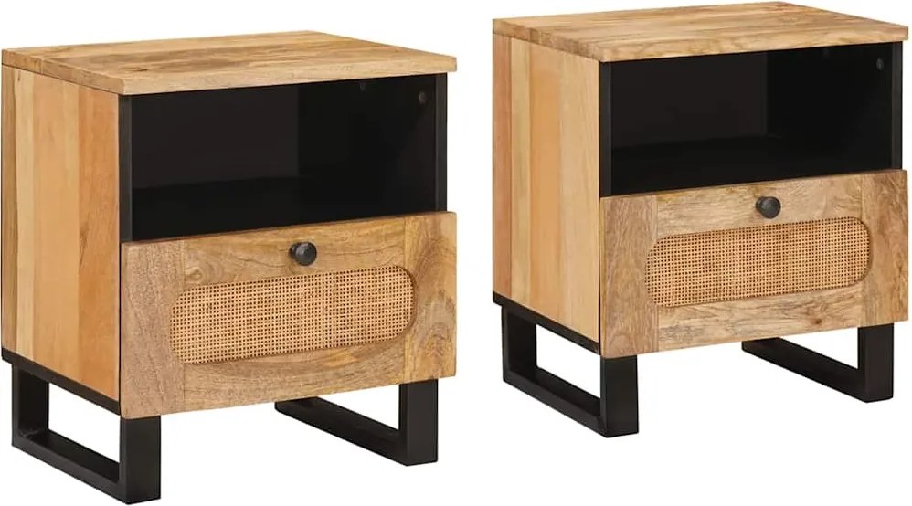vidaXL Éjjeliszekrény 2 pcs Természetes 40 x 33 x 46 cm Tömör Mangófát
