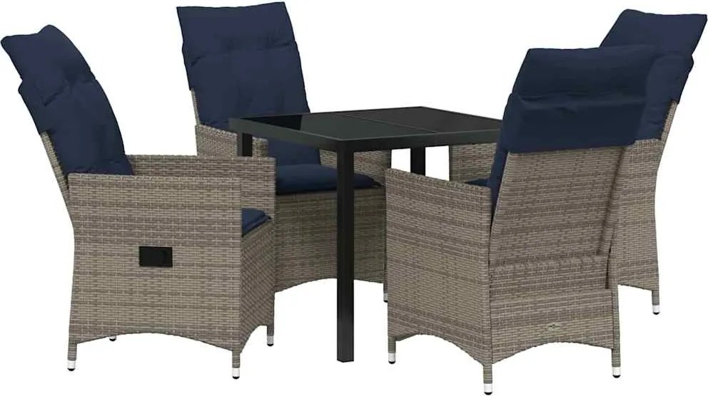 vidaXL Asztal és szék szett párnával 5 pcs Szürke PE Rattan