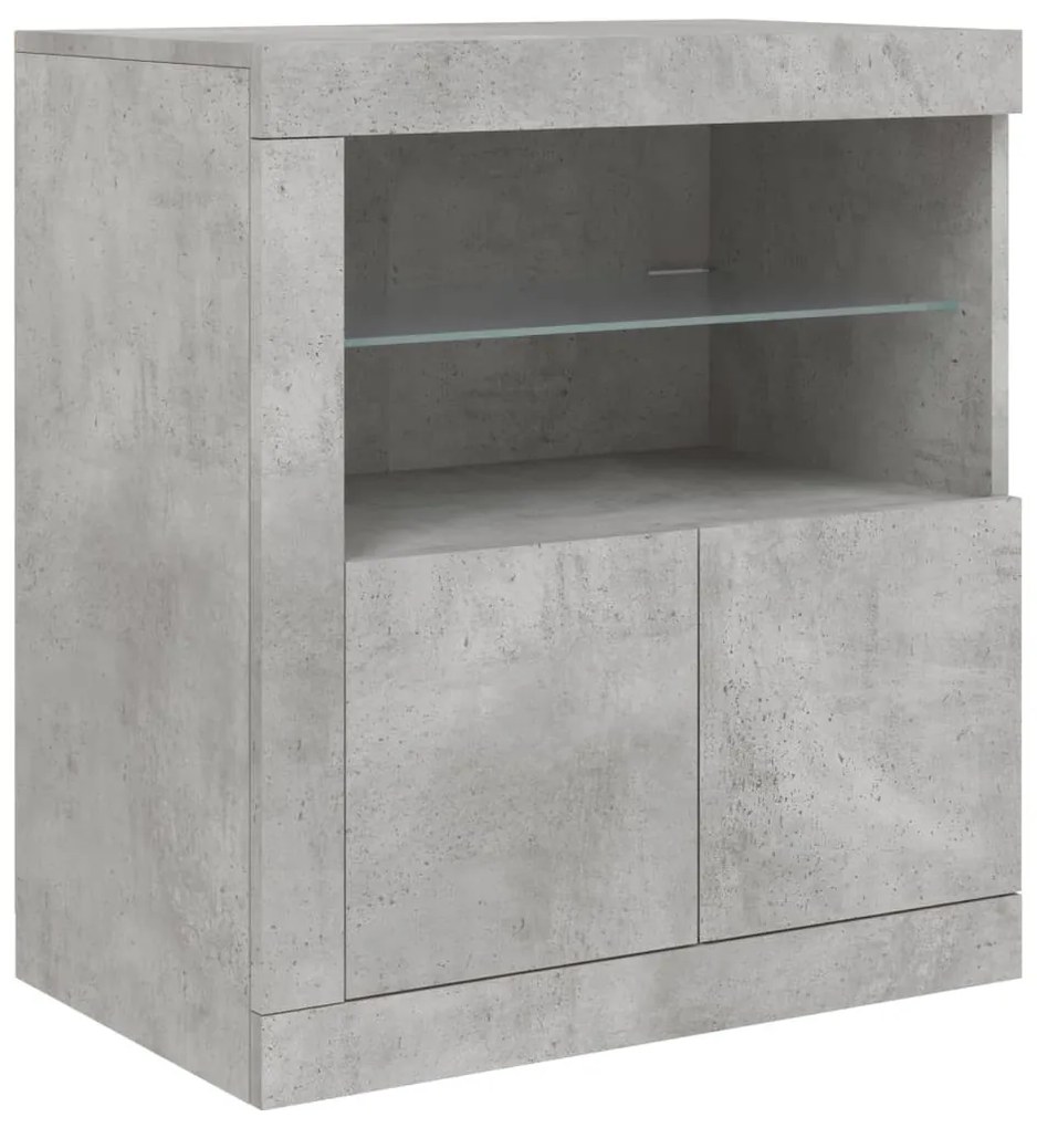 betonszürke tálalószekrény LED-világítással 162 x 37 x 67 cm