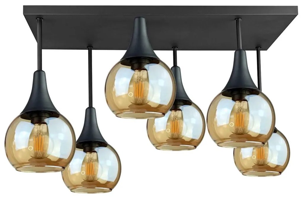 Felületre szerelhető csillár  SOMA 6xE27/60W/230V fekete/füstös bézs