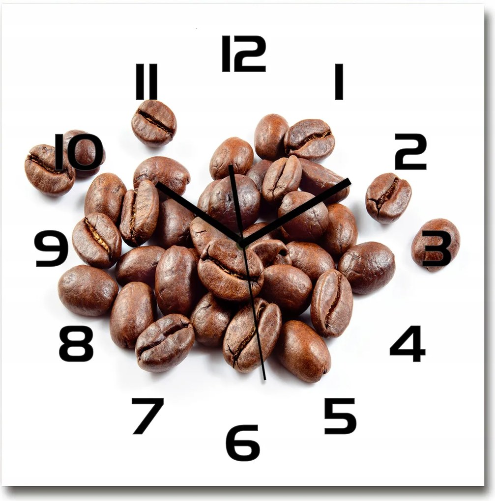 Nagy négyzet alakú üveg falióra Kávébab 60x60 cm