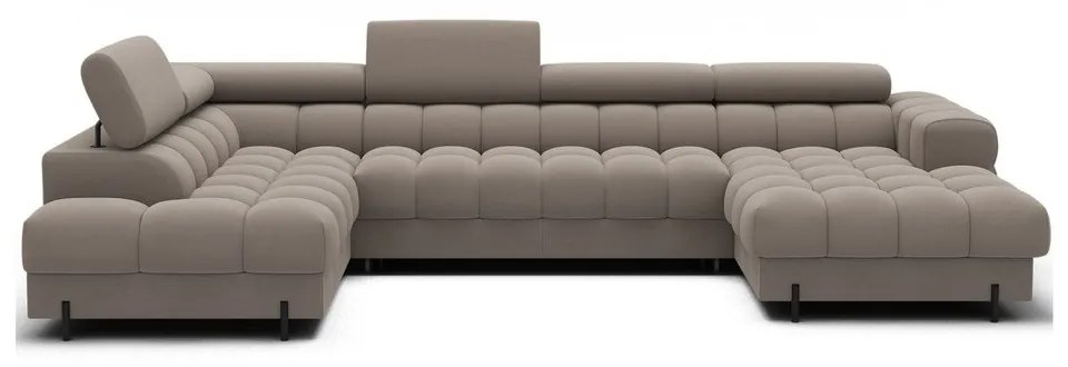 Világosbarna bársony kinyitható sarokkanapé (bal oldali-U alakú) Feraria – ELTAP