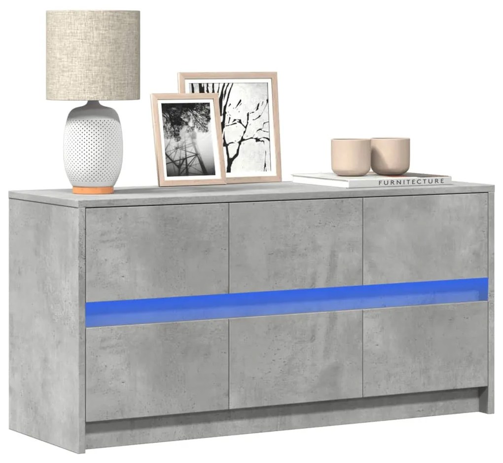 betonszürke szerelt fa TV-szekrény LED-ekkel 100 x 34 x 50 cm