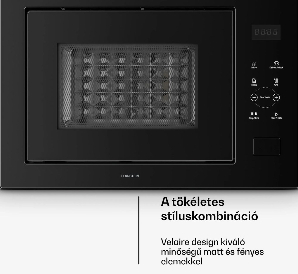 Klarstein Velaire beépíthető mikrohullámú sütő grillel | 1200 W grill | 850 W mikrohullám | 60 cm