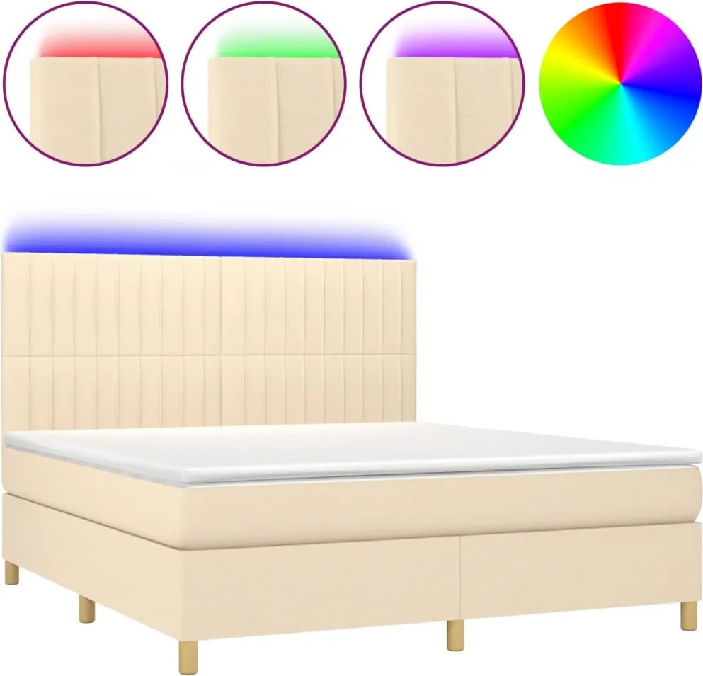 vidaXL krémszínű szövet rugós és LED-es ágy matraccal 180 x 200 cm
