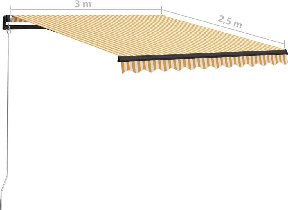 Sárga és fehér kézzel kihúzható napellenző 300 x 250 cm