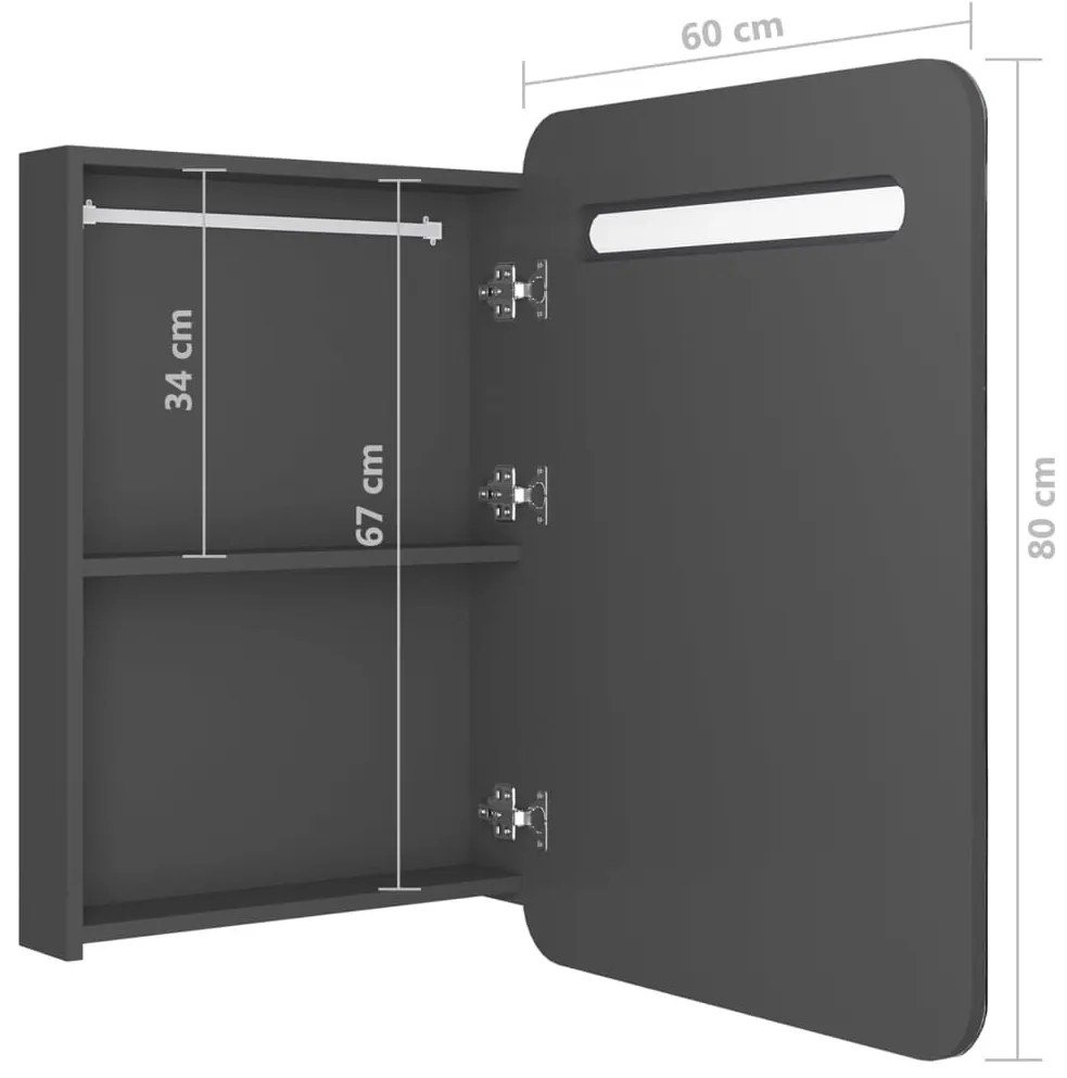 szürke LED-es tükrös fürdőszobaszekrény 60 x 11 x 80 cm