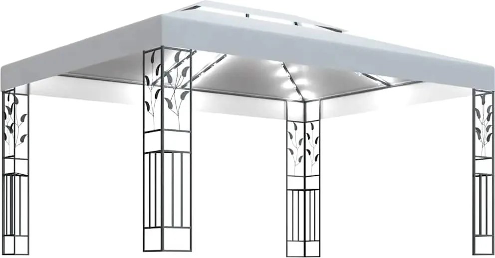 vidaXL fehér dupla tetős pavilon LED fényfüzérrel 3 x 4 m