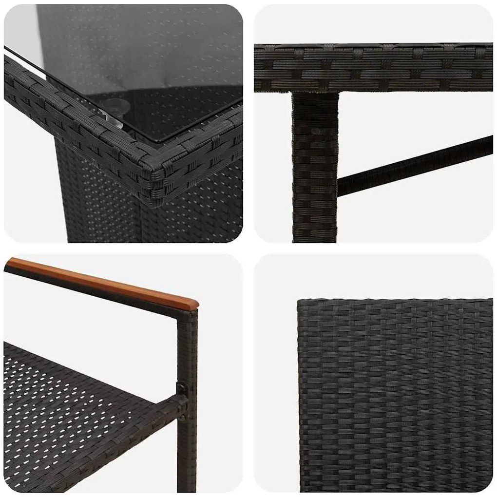 Kert étkező szett 9 pcs Fekete 190 x 80 x 75 cm polirattan