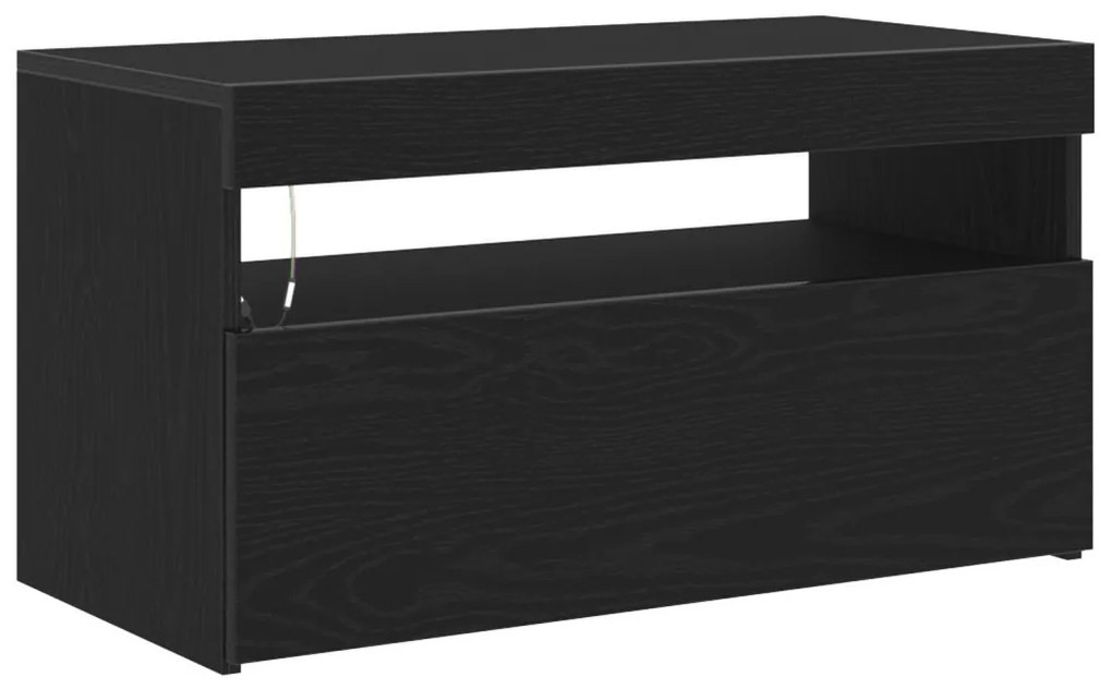 LED-es tévékabinet, fekete tölgy, 75x35x40 cm, összeszerelve, fa