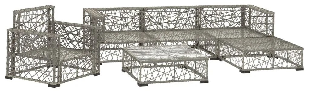 6-részes szürke polyrattan kerti bútorszett párnákkal