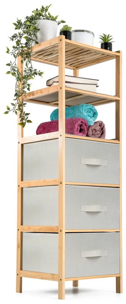 G21 Bambusz polc kosarakkal, 5 polc, bézs, 5 emelet