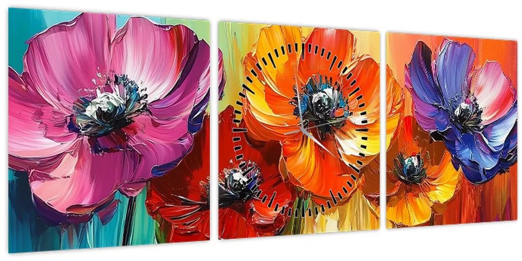 Kép - Öt színes virág (órával) (90x30 cm)