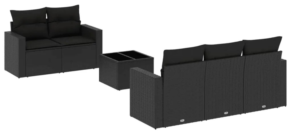vidaXL 6 részes fekete polyrattan kerti ülőgarnitúra párnákkal