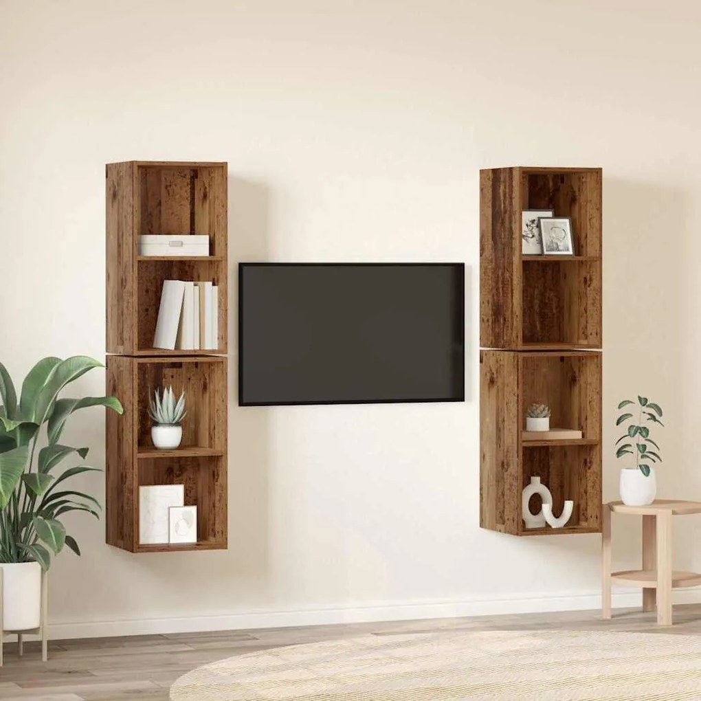 Fali TV Szekrény 4 pcs Régi fa 37 x 37 x 72 cm Faanyag