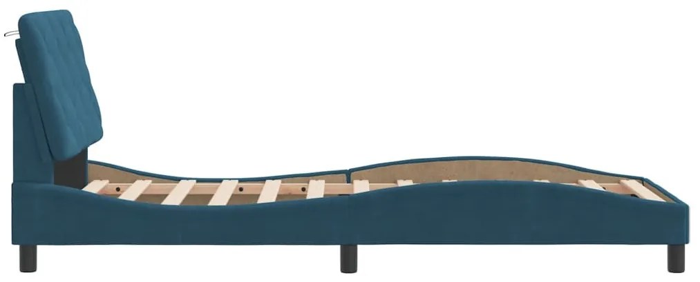 kék bársony ágykeret fejtámlával 90 x 190 cm