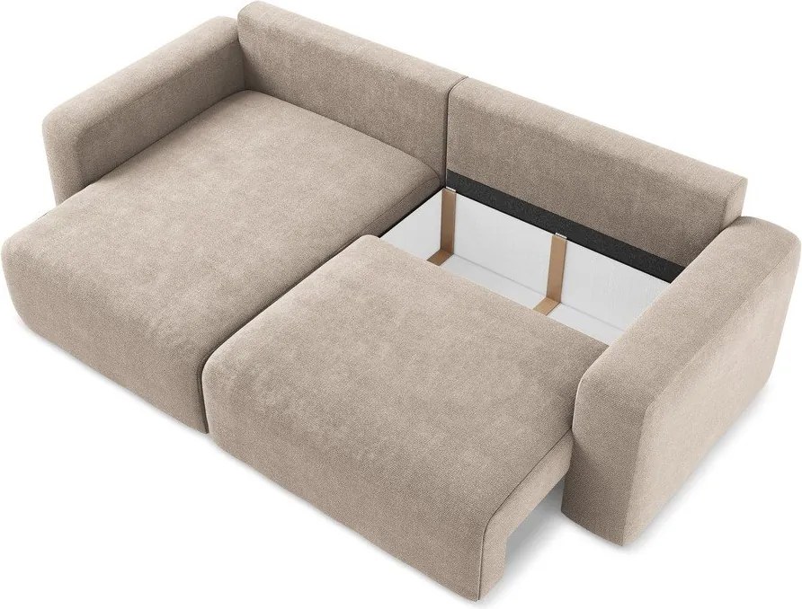 Bézs zsenília kinyitható-tárolóhelyes sarokkanapé (bal oldali-heverő résszel) Kona – Makamii