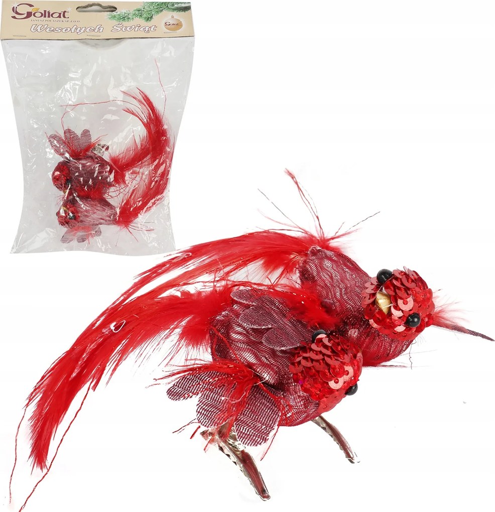 Madárkák Csipeszeken 2DB Piros Karácsonyi Dísz Karácsonyfadísz