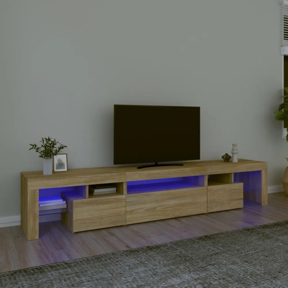 sonoma tölgy színű TV-szekrény LED-lámpákkal 215x36,5x40 cm