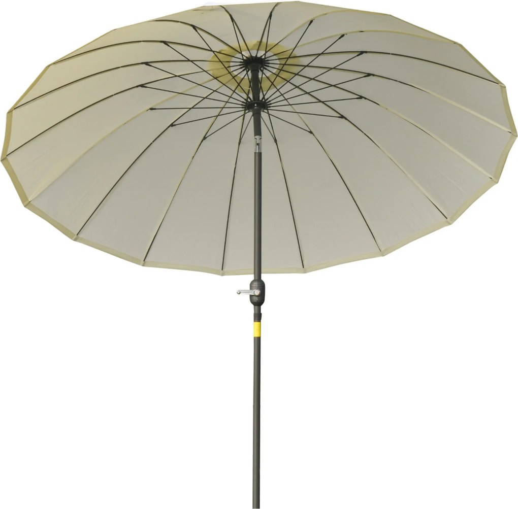 Outsunny Kerek Dönthető Kerti Napernyő 18 Bordával, Kézi Forgató Mechanizmussal, Fém Tartóval, Üvegszálas Ø 2.5 m Magas Sűrűségű Poliészter Beige | Ao