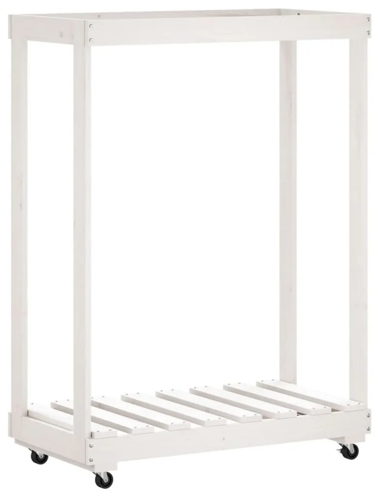 fehér tömör fenyőfa rönktároló kerekekkel 76,5 x 40 x 108 cm