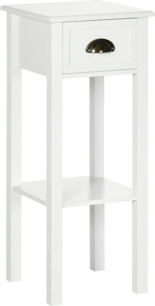 HOMCOM Modern Stílusú Kicsi Oldaltábla Éjjeliszekrény Fiókkal és Tárolószússzal a Nappaliba és Hálószobába 30x30x75 cm Fehér | Aosom