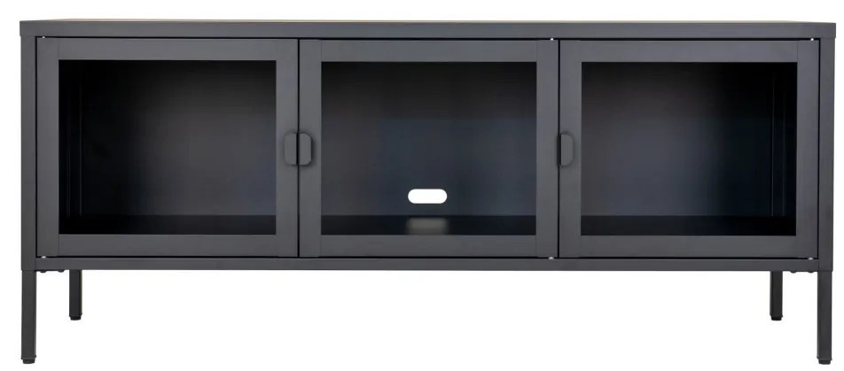 Brisbane TV-szekrény, 3 üvegajtó, acél, fekete 130x40x55 cm