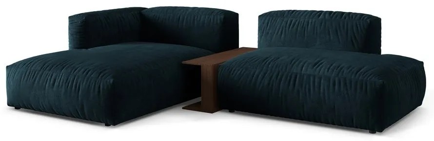 Sötétkék bársony moduláris sarokkanapé (bal oldali-heverő résszel) Martina – Micadoni