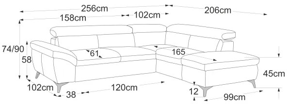 Bőrkárpitos, jobbos L-alakú SALERNO II sarokkanapé, bézs