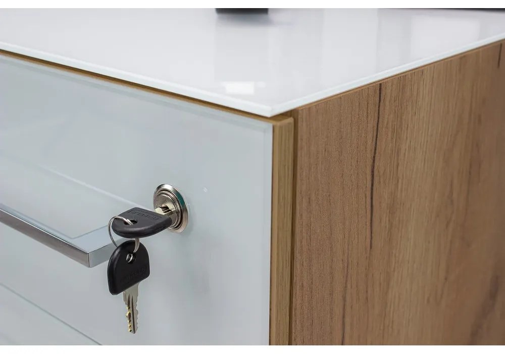 Fehér-natúr színű szekrény tölgyfa dekorral 40x55 cm Monteria – Germania