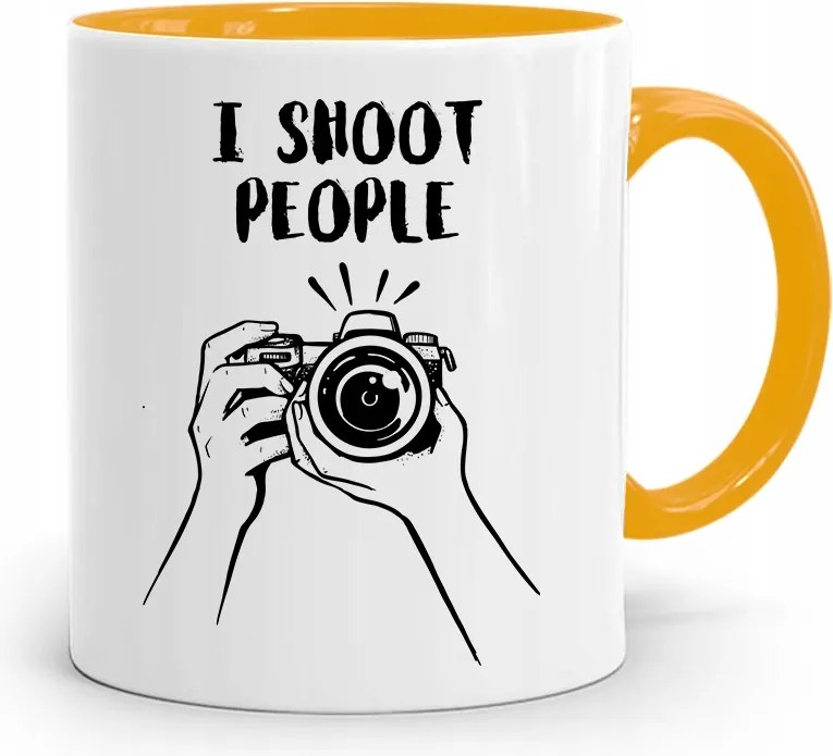 Sárga Fotós Bögre És Shoot People Ajándék fényképes nyomtatással