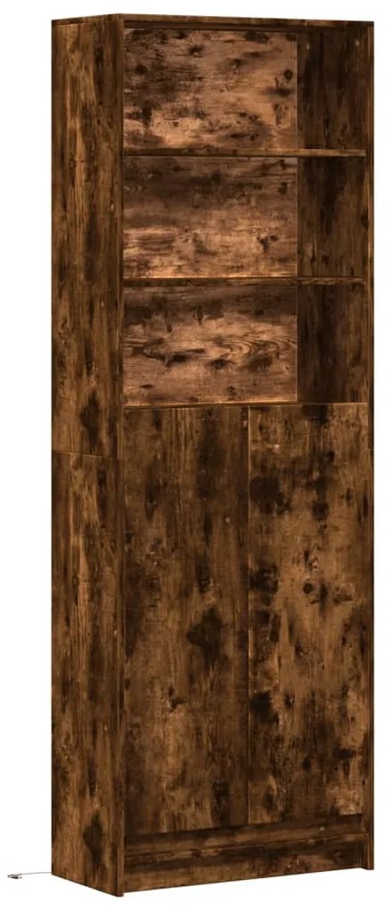 füstös tölgy szerelt fa magasszekrény LED-ekkel 69x32,5x200 cm